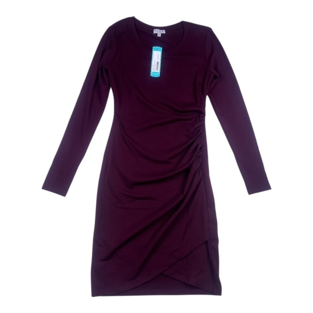 AVLN Studio Ruched Long Sleeve Bodycon Dress Burgundy XS NWT‎